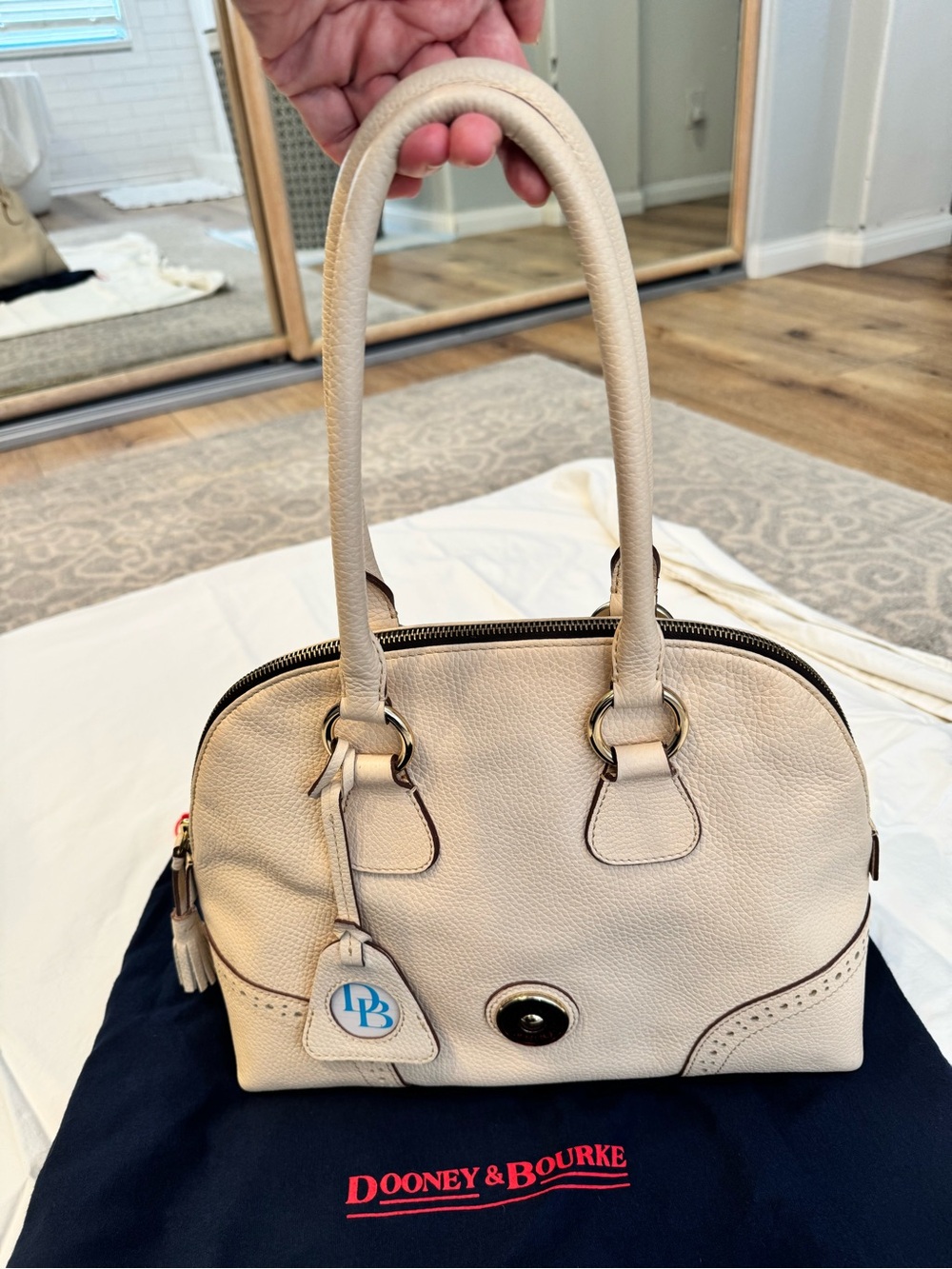 Dooney & Bourke Cream Pebble Leather Dome Satchel with Gold Hardware